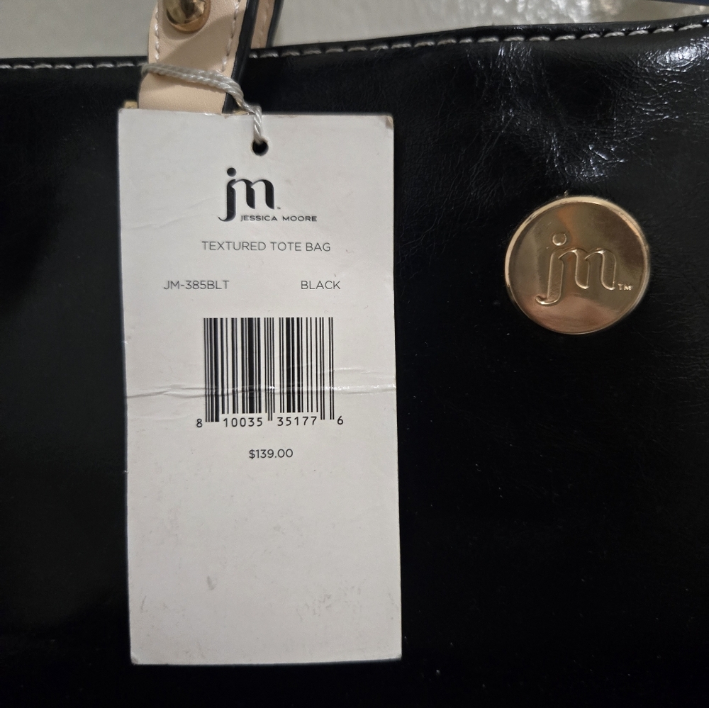 Jessica Moore Black Textured Tote Bag
